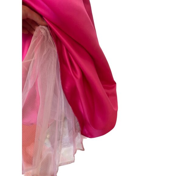 Urban Girl Nites Strapless Pink Satin A-Line Gown With Ruched Bodice Side Drape - Picture 5 of 11